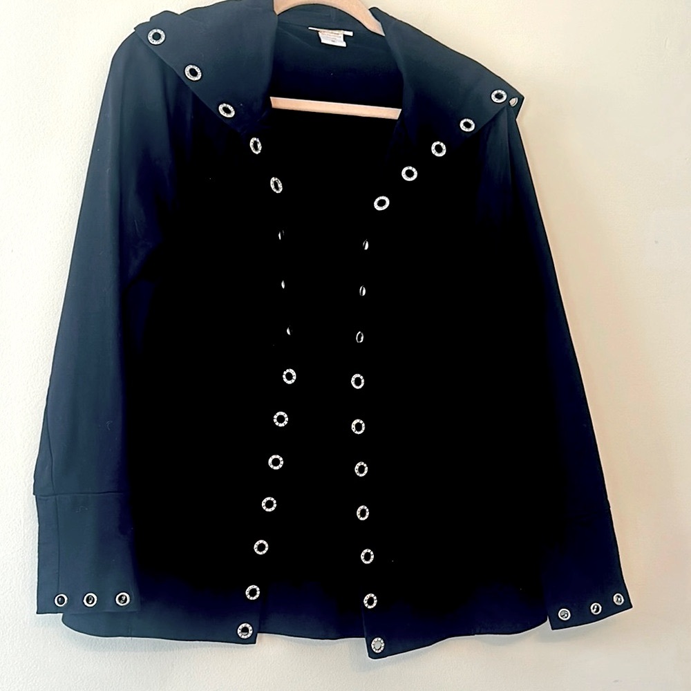 Black Hooded Jacket with Eyelet Bling Detailing Size M